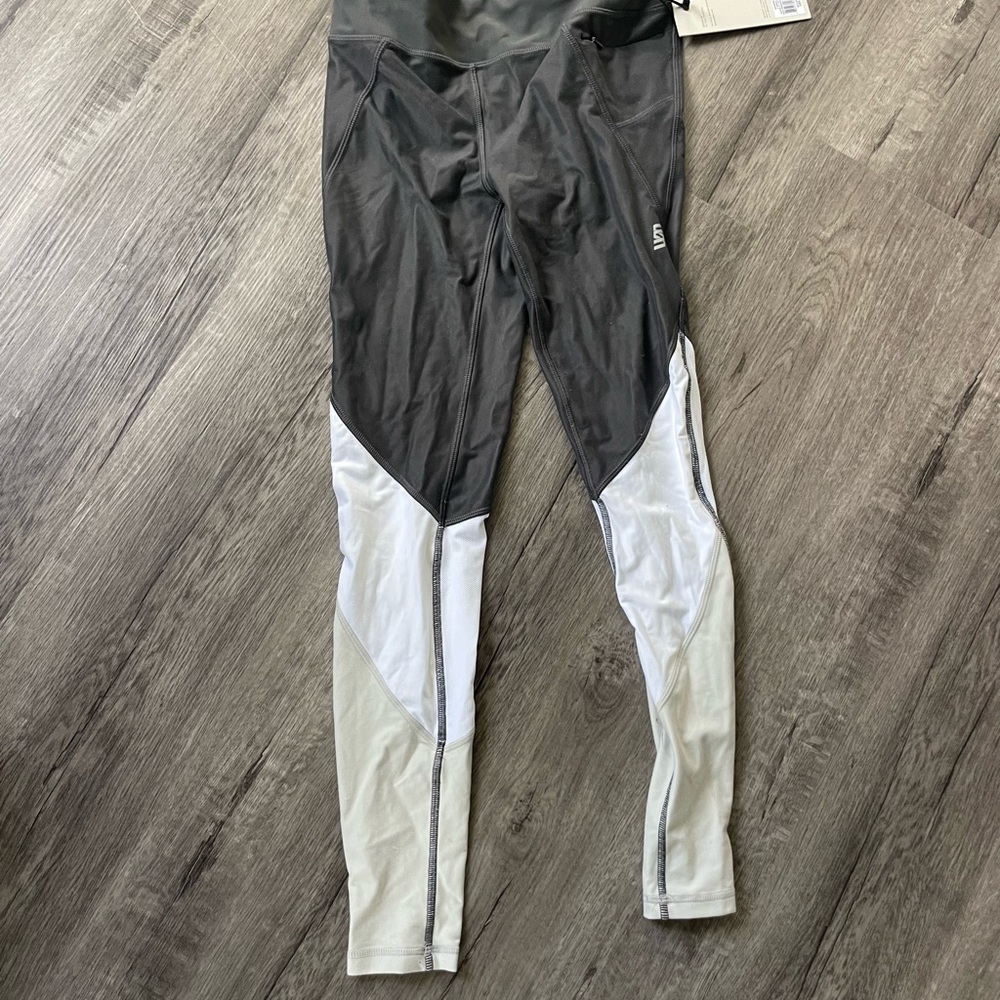 Gray and White Full Length Fitted Leggings